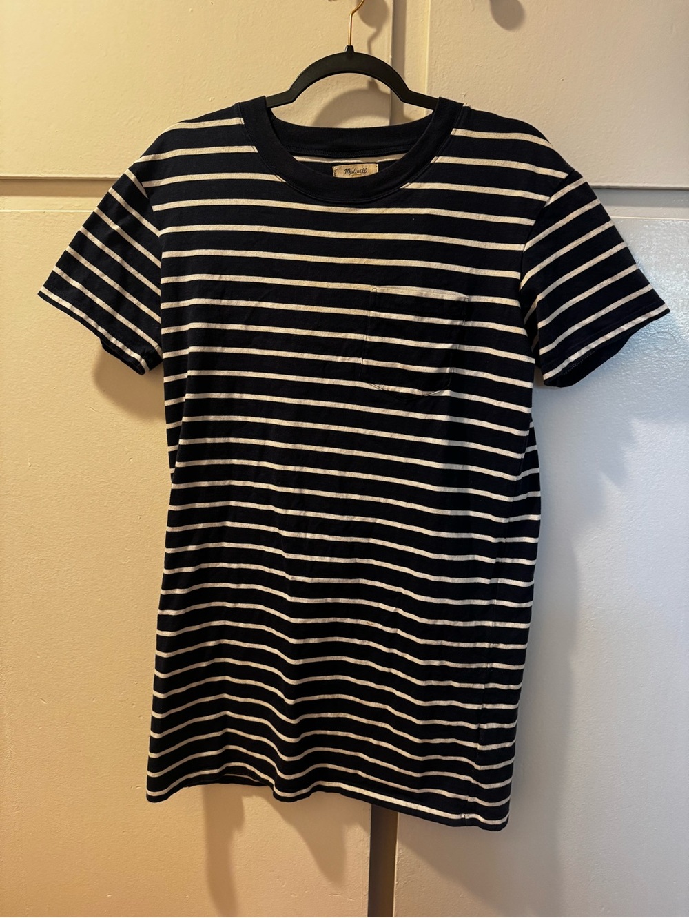 Madewell Navy and White Striped Pocket T-Shirt Dress